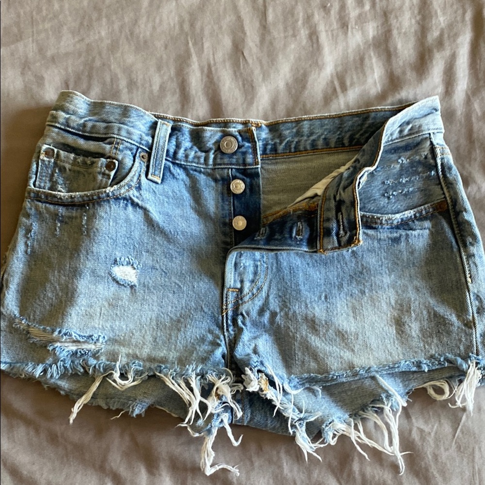 Levi's Blue Jean Shorts Distressed Frayed Hem
